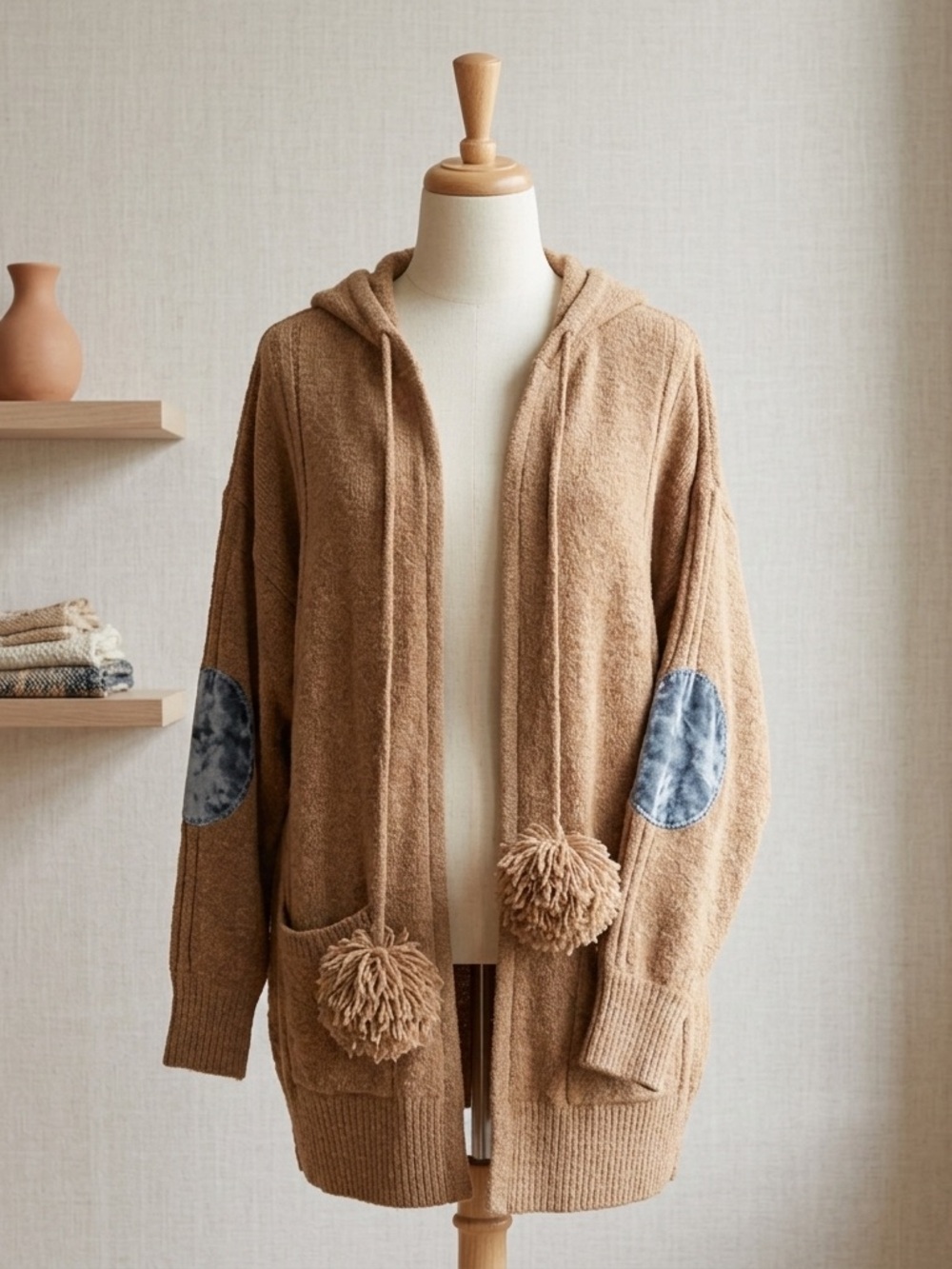 POL "Art-to-Wear" Chunky Knit Hoodie | Camel